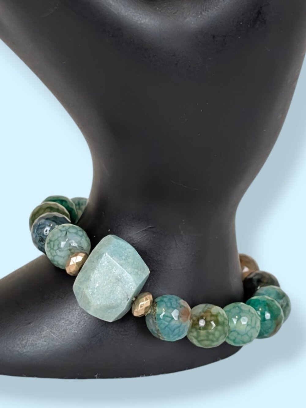 Chunky Amazonite & Multi Tone Crackle Agate Beaded Bracelet